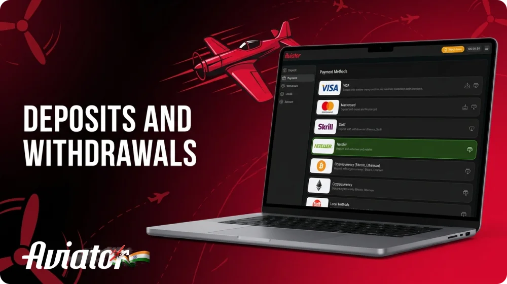 Payment methods in the Aviator app for players in India